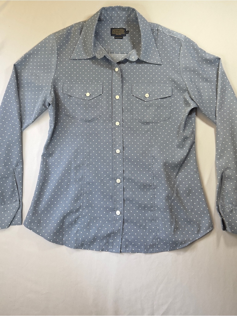 Pendleton Women’s Light Blue Polka Dot Button-Up Shirt, 8